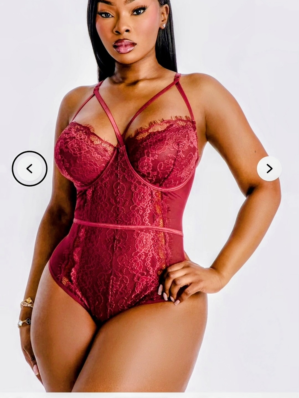 Lace Strappy Bodysuit - Red